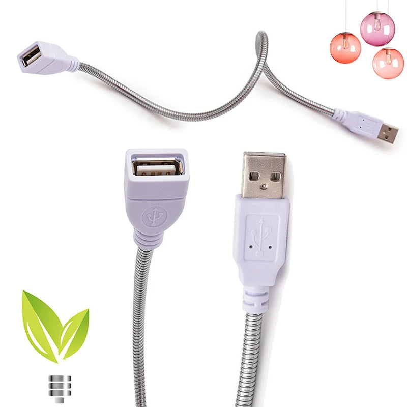 Flexible USB cable with different connectors on a white background