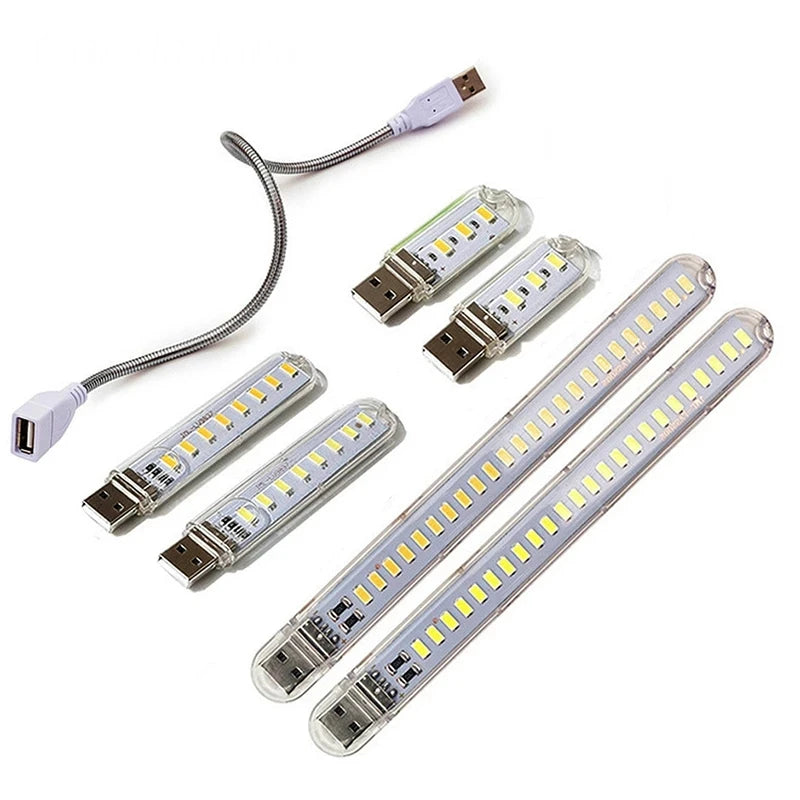 Set of USB LED lights on a white background
