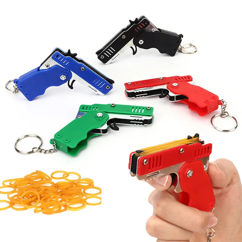 Mini folding rubber band gun keychain decoy toy