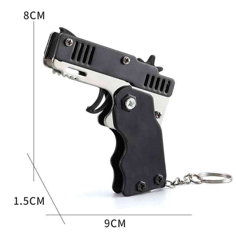 Mini folding rubber band gun keychain decoy toy