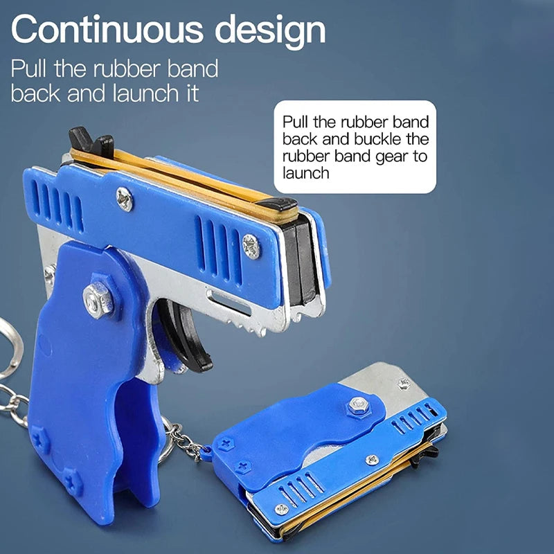 Mini folding rubber band gun keychain decoy toy