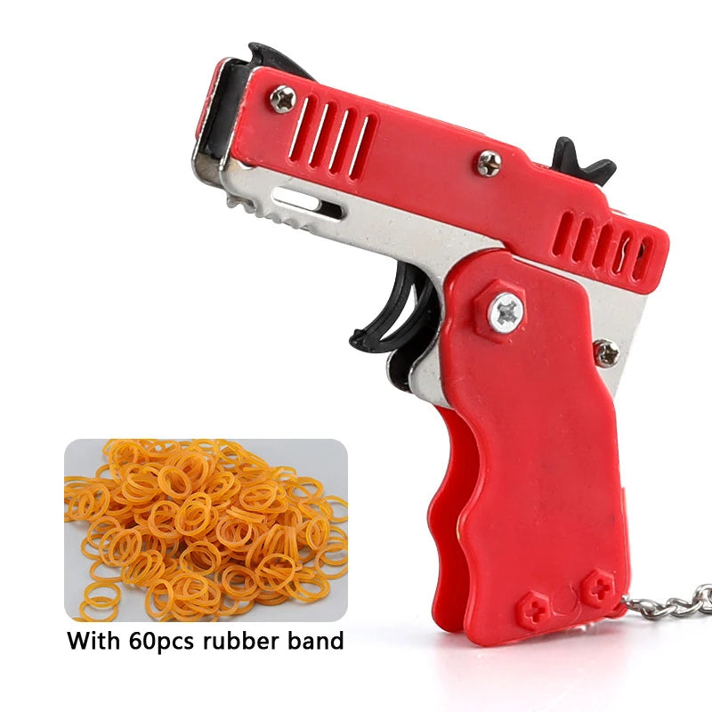 Mini folding rubber band gun keychain decoy toy