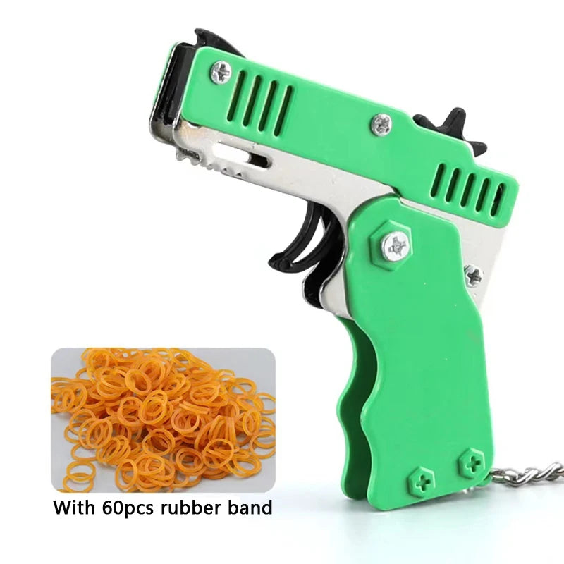 Mini folding rubber band gun keychain decoy toy