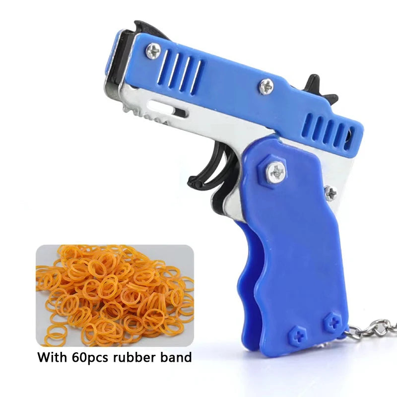 Mini folding rubber band gun keychain decoy toy
