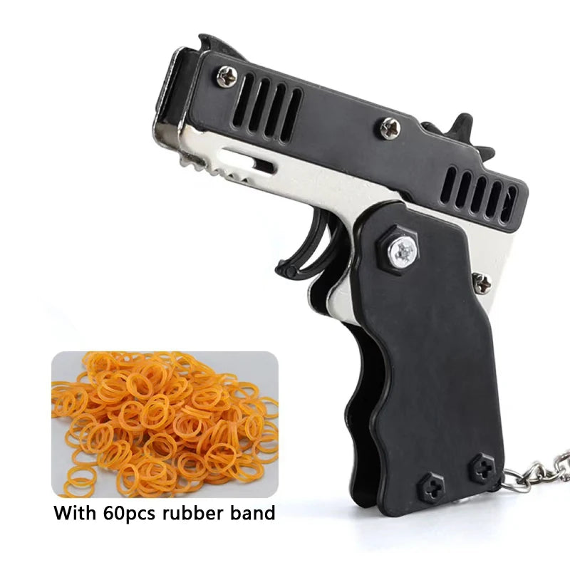 Mini folding rubber band gun keychain decoy toy
