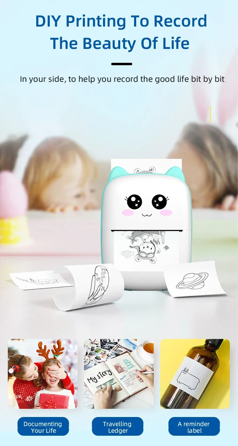 Mini Thermal Cat Portable Printer | Bluetooth Printing