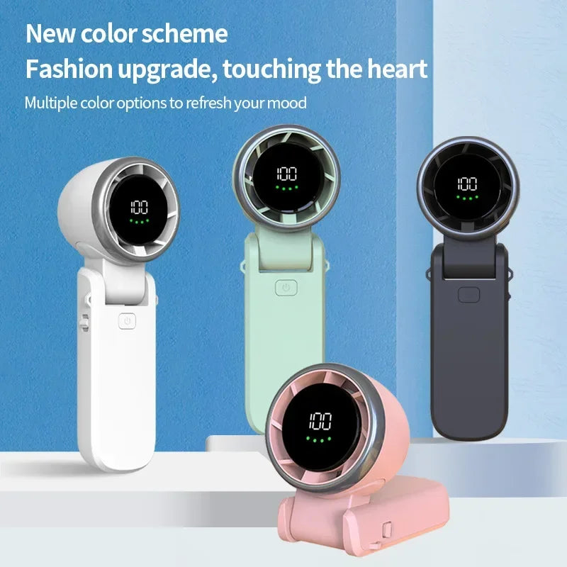 Four electronic devices with digital displays in white, green, pink, and black on a blue background.