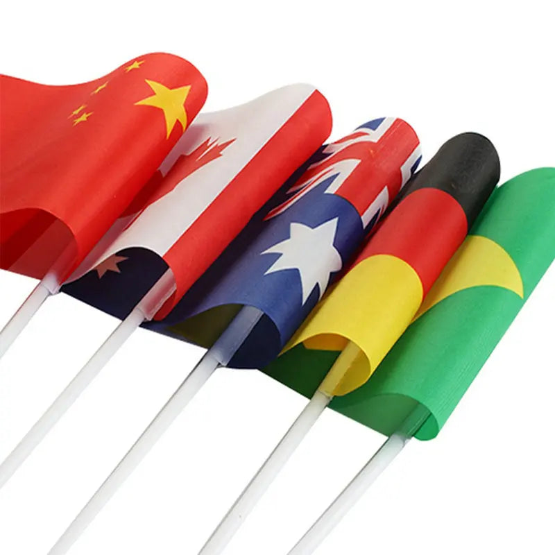 Set of small flags from different countries on white background