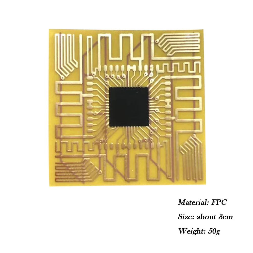 Electronic component with printed circuitry on a yellow background
