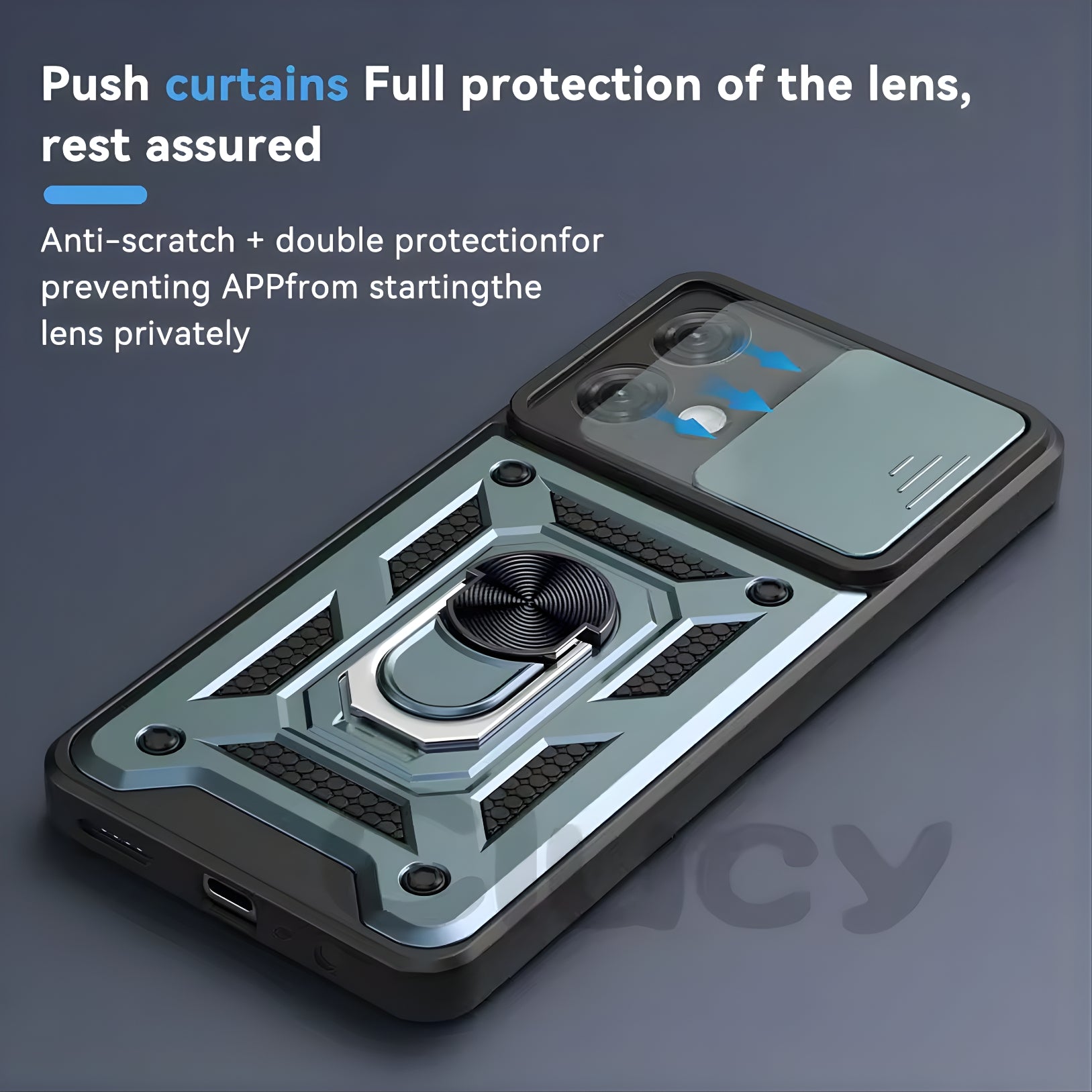 Motorola phone case with camera lens protection feature on a dark background