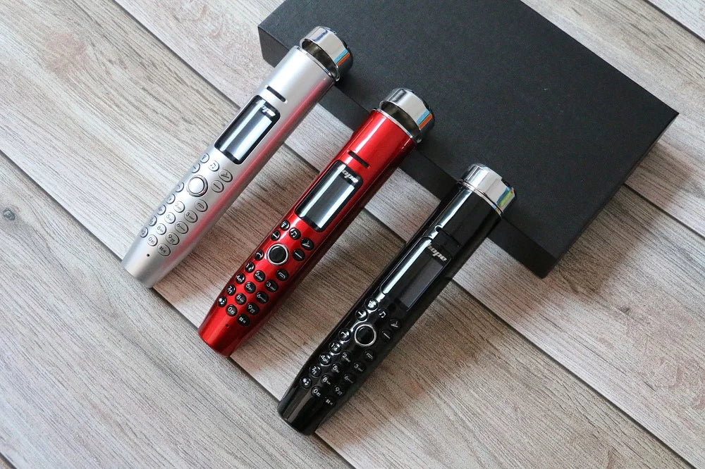 Multifunction novelty phone with built-in lighter, Bluetooth, flashlight, MP3/MP4 player, and voice changer.