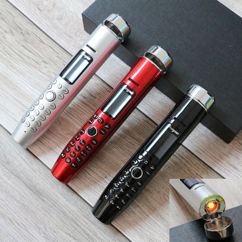 Multifunction novelty phone with built-in lighter, Bluetooth, flashlight, MP3/MP4 player, and voice changer.