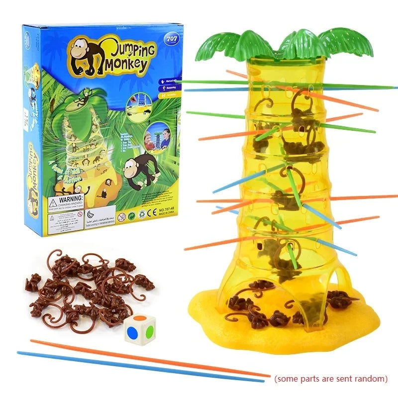 Jumping Monkey game set with toy and packaging on a white background