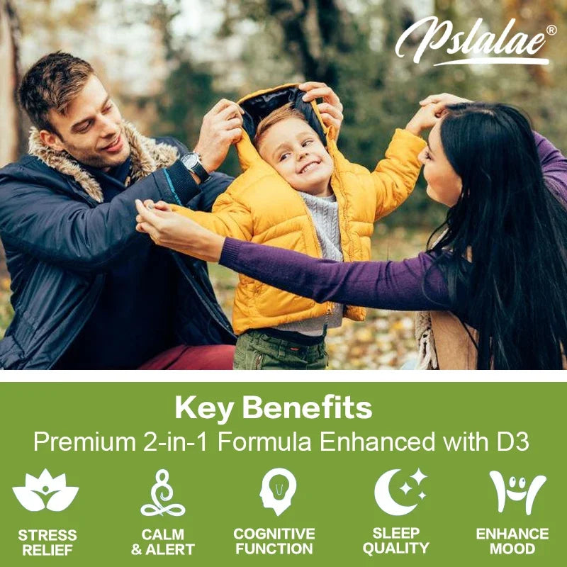 Family outdoors with a child wearing a yellow jacket, displaying benefits of L-Theanine.