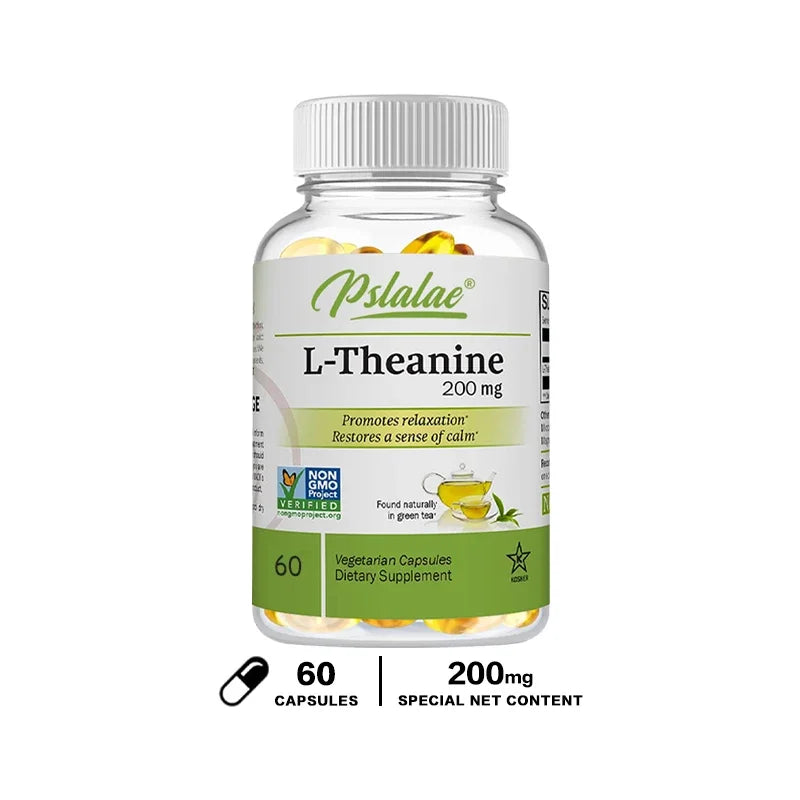 Bottle of Pstlalae L-Theanine 200 mg dietary supplement on a white background