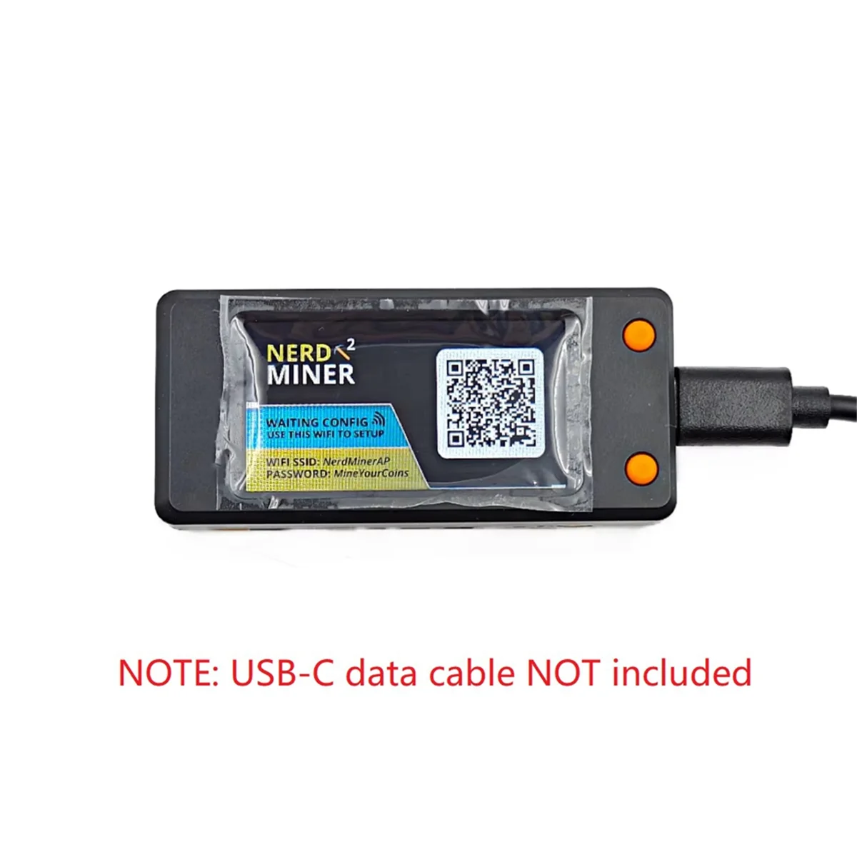 Nerd Miner device with USB-C cable on a white background