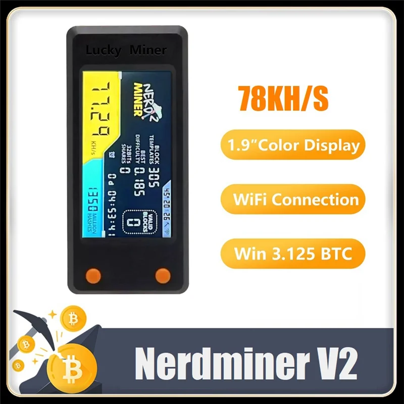 Nerdminer V2 digital device with display and text on a white background