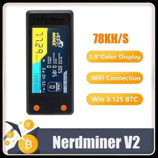 Nerdminer V2 digital device with display and text on a white background