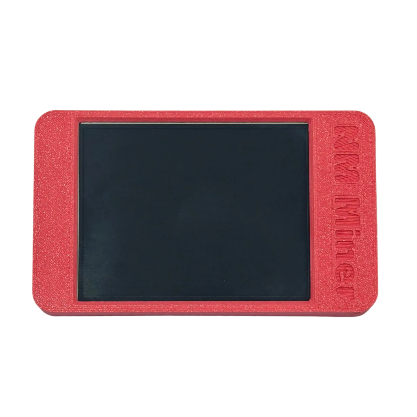 Compact NerdMiner ESP32-WROOM-32 module housing in red with easy-access user keys and sleek 3D printed finish.