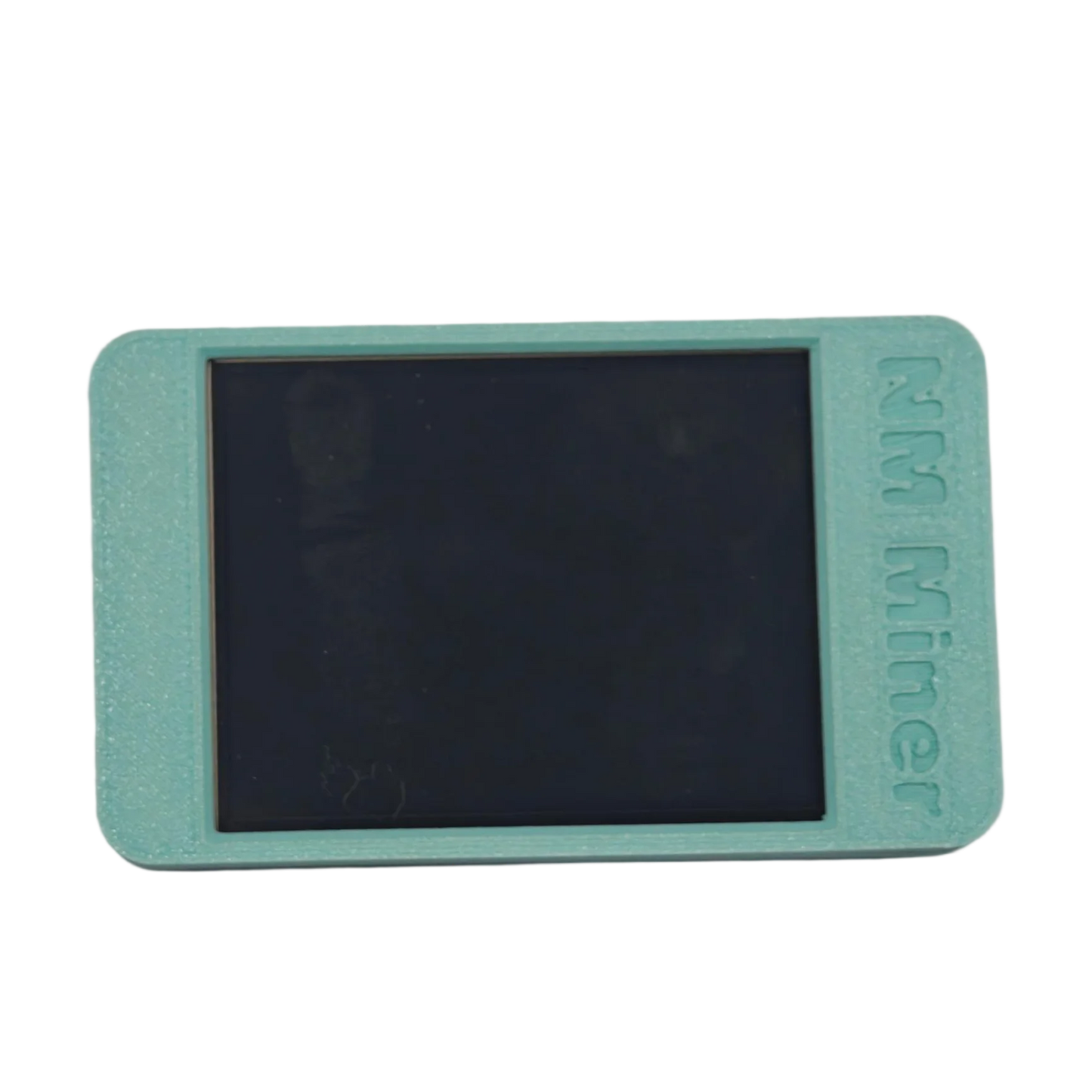 Compact NerdMiner ESP32-WROOM-32 module housing in teal with easy-access user keys and sleek 3D printed finish.