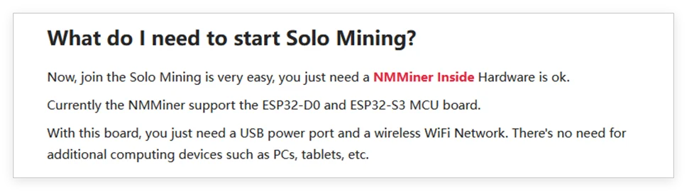 Text explaining what is needed to start solo mining with a focus on hardware requirements.