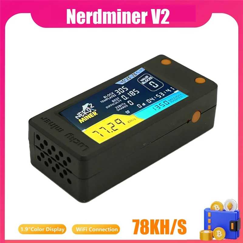 Nerdminder V2 device with digital display on a pink border
