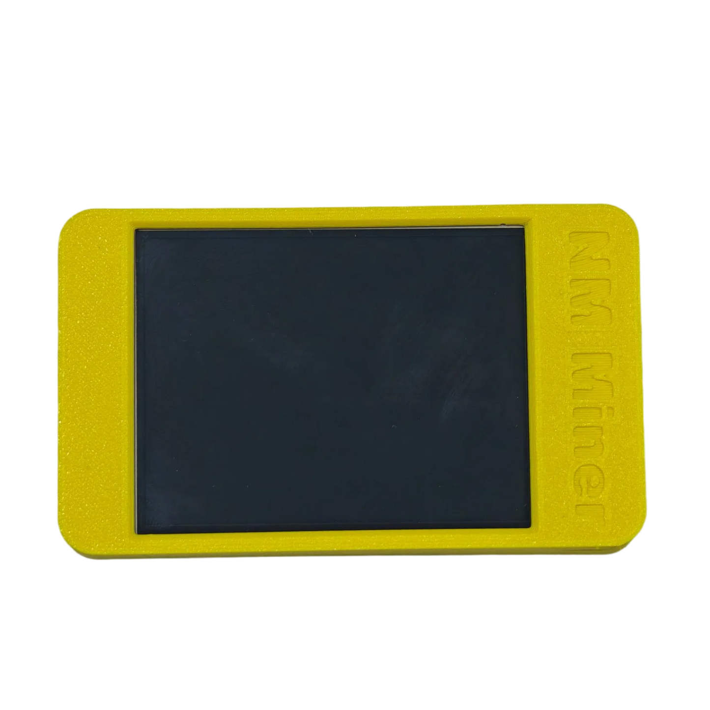 Compact NerdMiner ESP32-WROOM-32 module housing in yellow with easy-access user keys and sleek 3D printed finish.