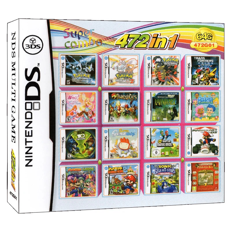 Multigame cartridge for Nintendo DS with various game covers displayed on a white background