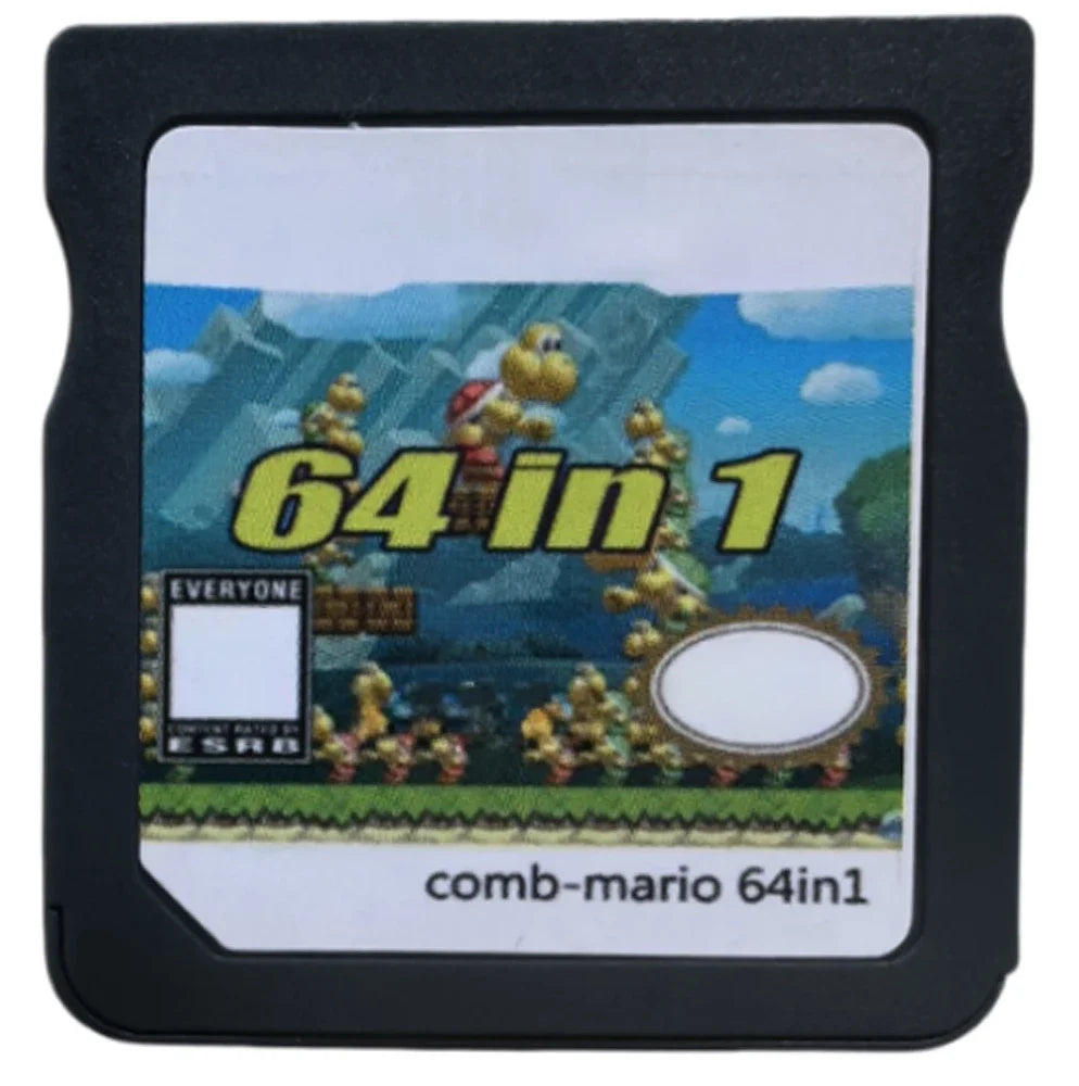 64-in-1 game cartridge with Mario characters on a white background