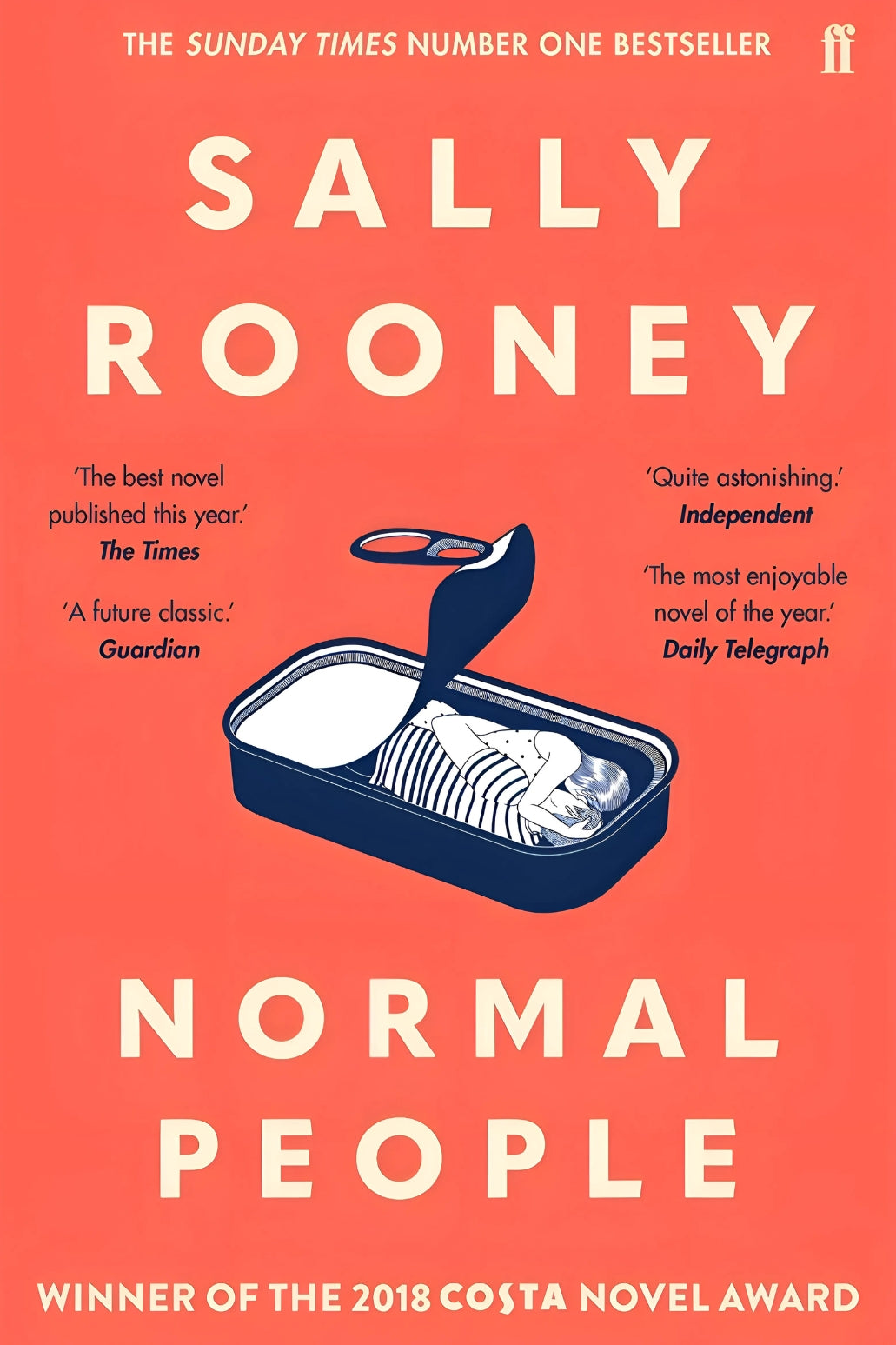 Book cover of 'Normal People' by Sally Rooney, with vibrant solid-color background and simple graphic elements.