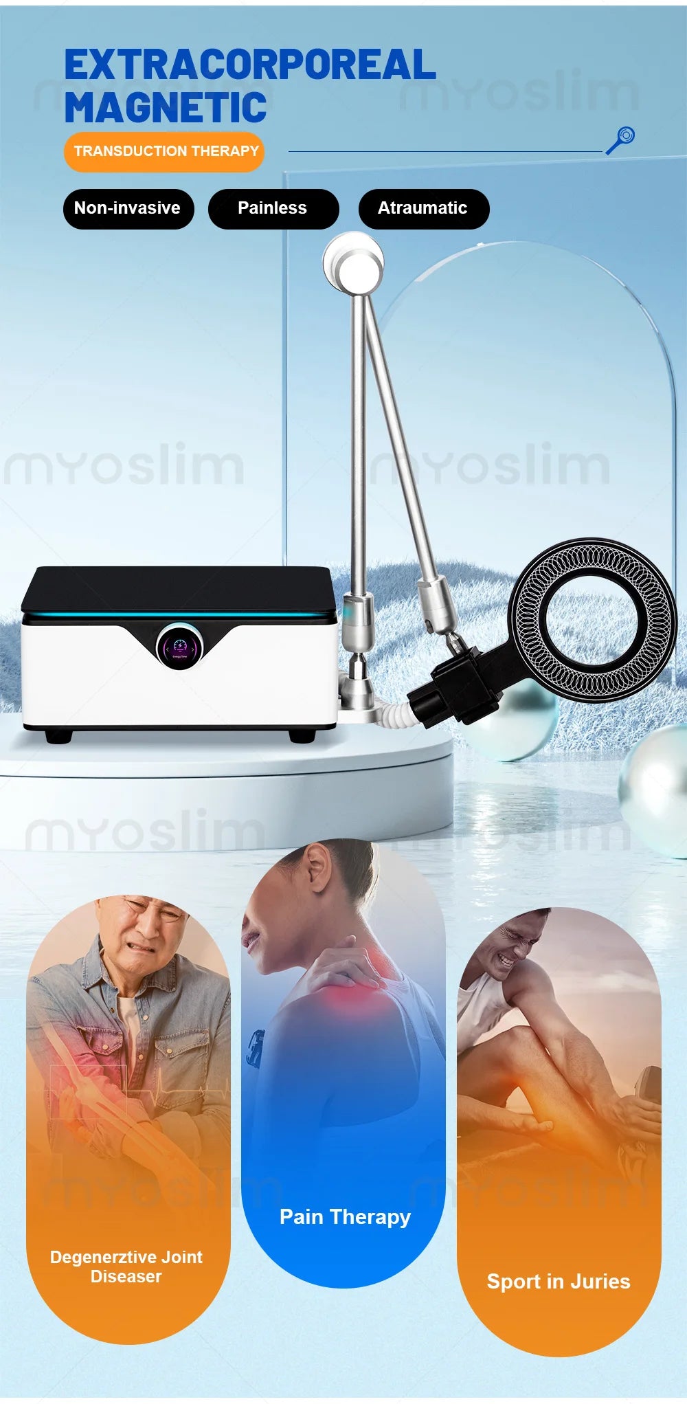 Professional EMTT Physio Magneto machine with articulated arm and magnetic ring applicator.