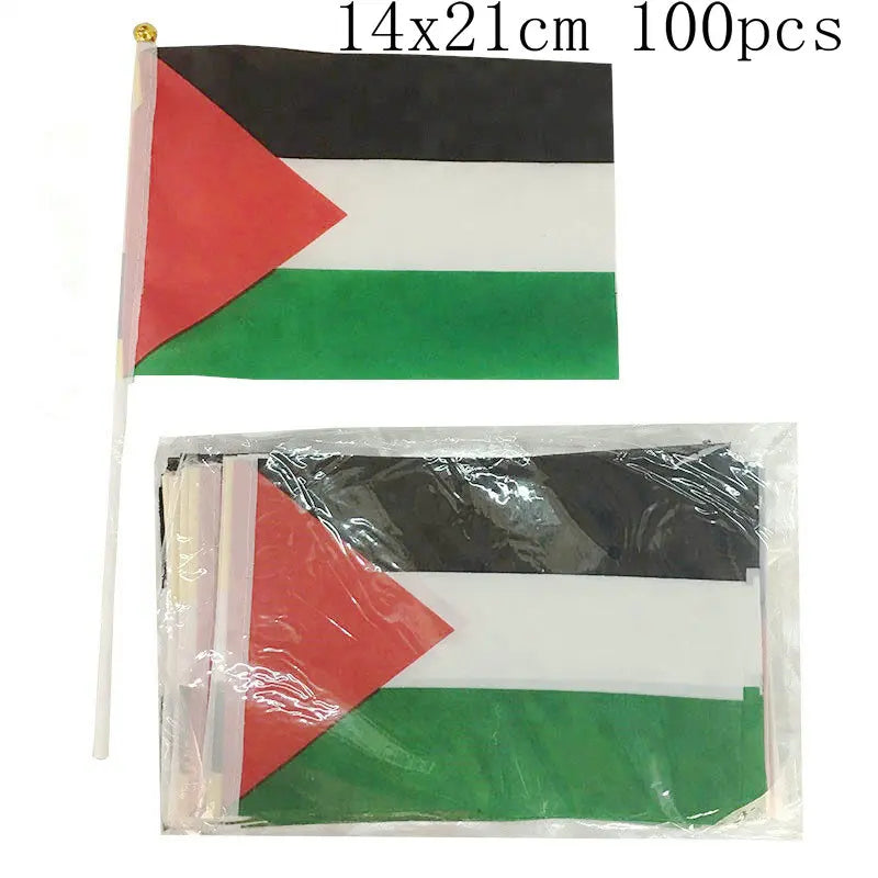 Small Palestinian flag with packaging on a white background