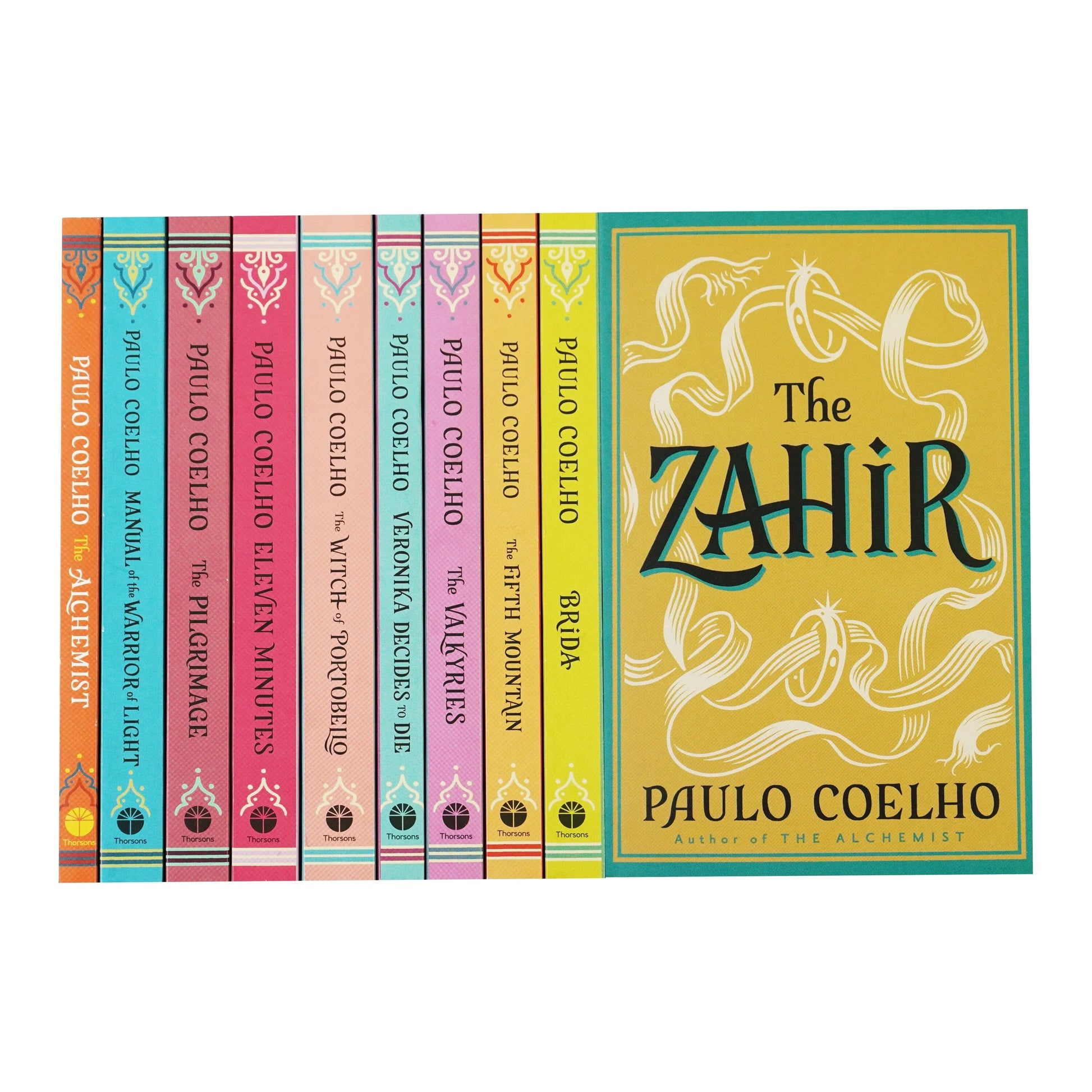 Book layout from the 'Paulo Coelho Book Box-Set: Classic Deluxe Edition' showing book spines and the front cover of "The Zahir" at the end of the collection.