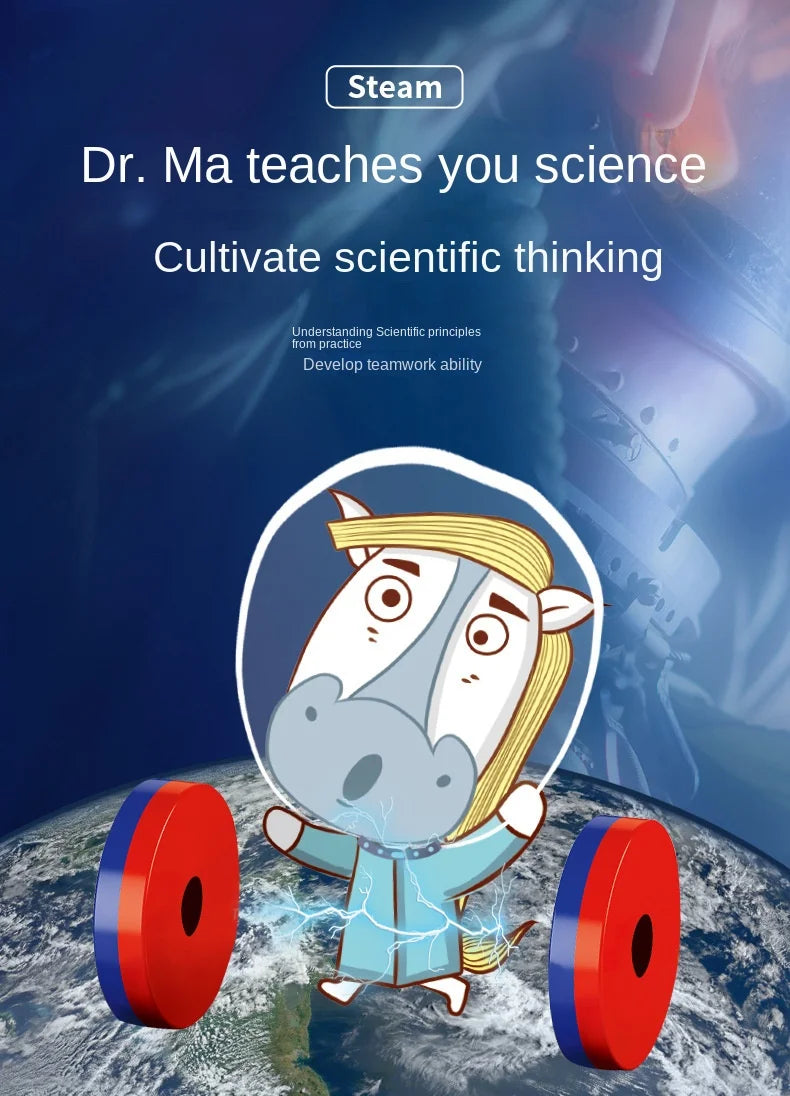 Promotional graphic for 'Dr. Ma teaches you science' with a cartoon character and Earth in the background.