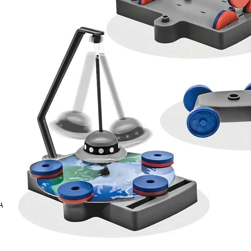 Toy robot with a control panel and various components on a white background