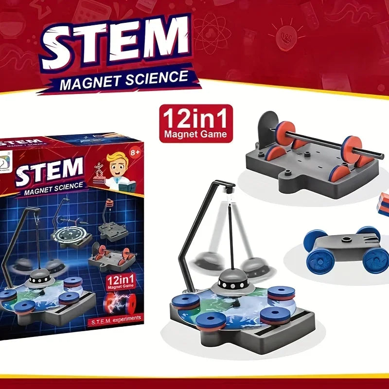 STEM Magnet Science 12in1 Magnet Game set with packaging on a red and white background