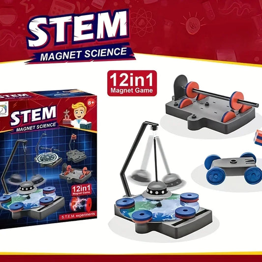 STEM Magnet Science 12in1 Magnet Game set with packaging on a red and white background