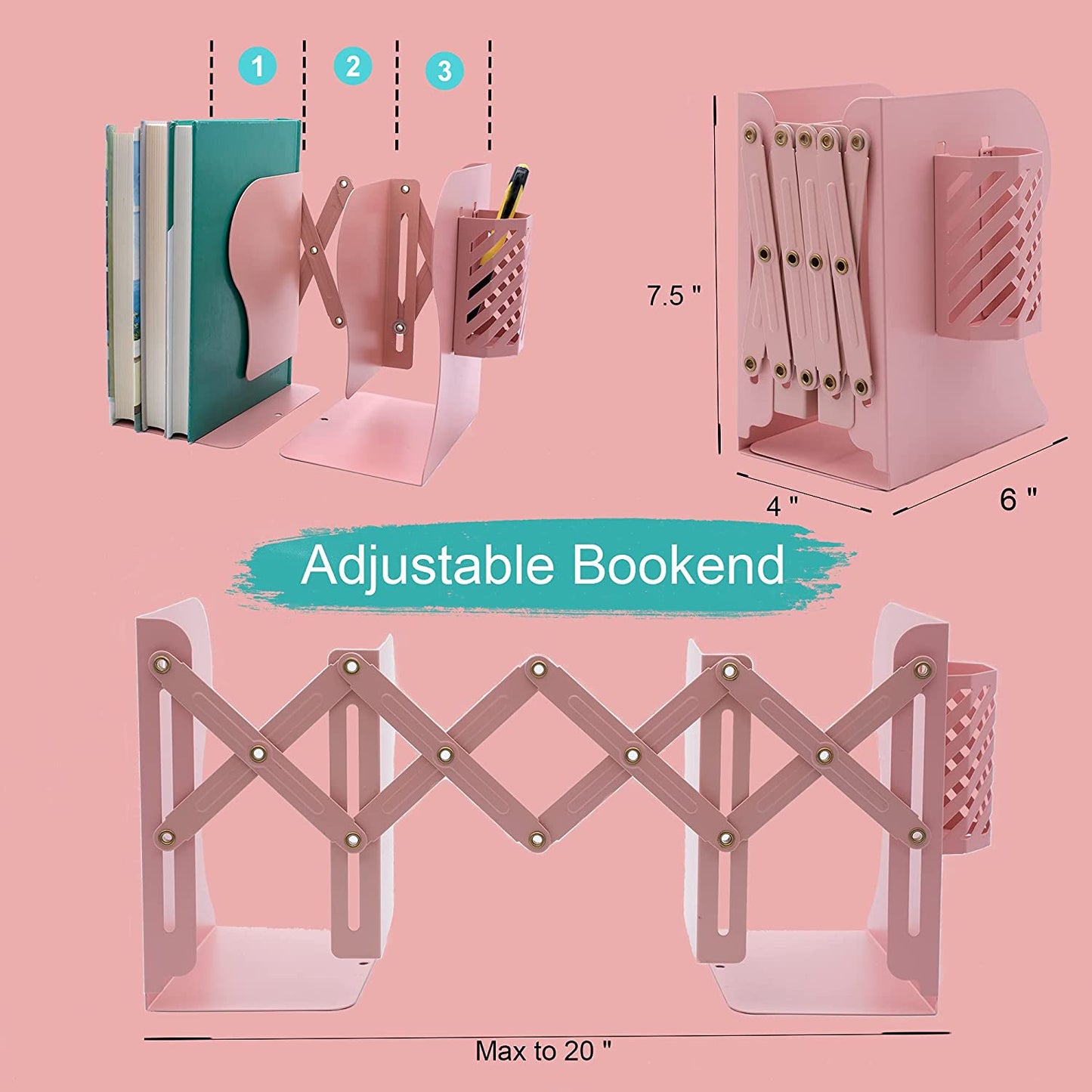 Home-Office Metal Bookshelf Expandable Bookends: Books & Supplies