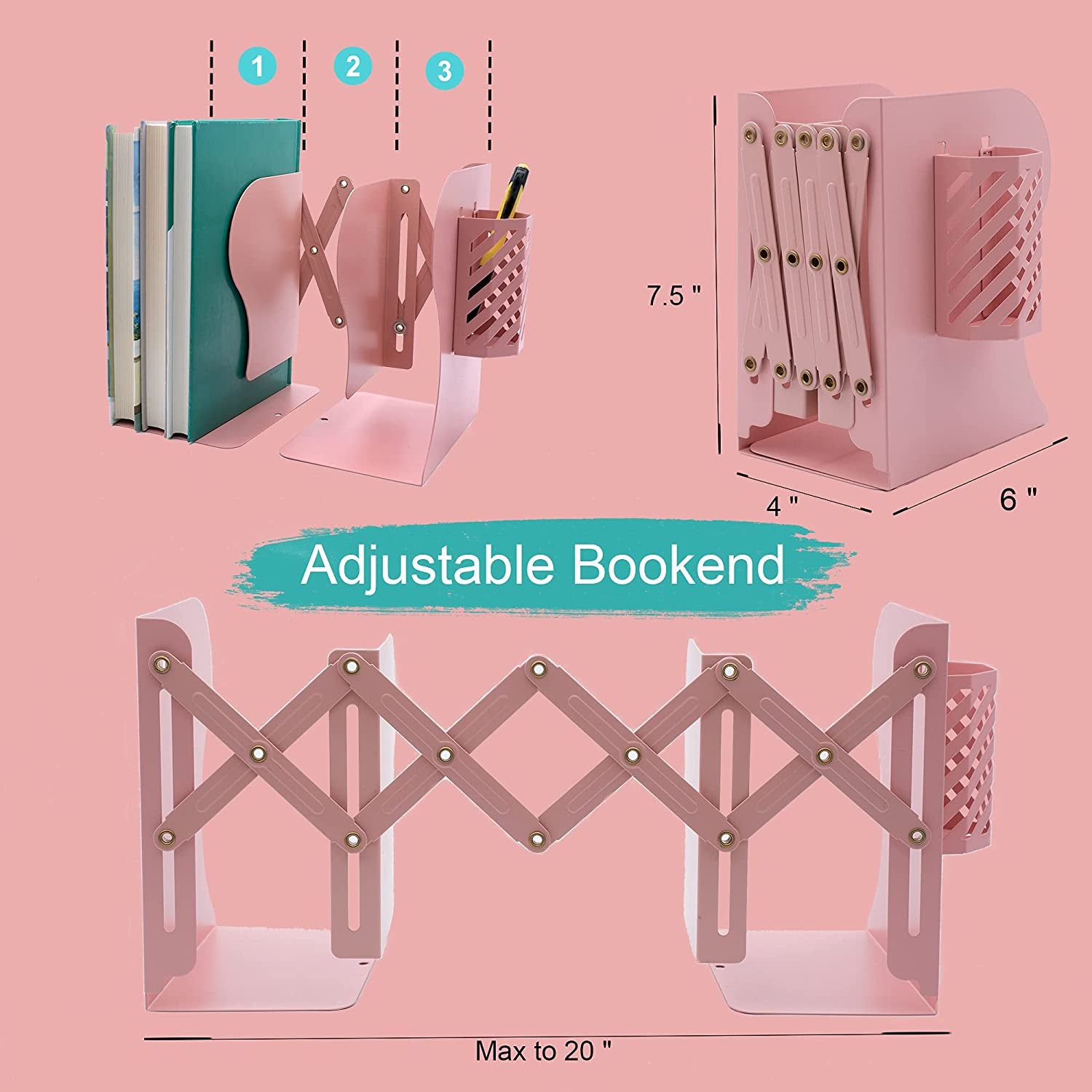 Home-Office Metal Bookshelf Expandable Bookends: Books & Supplies