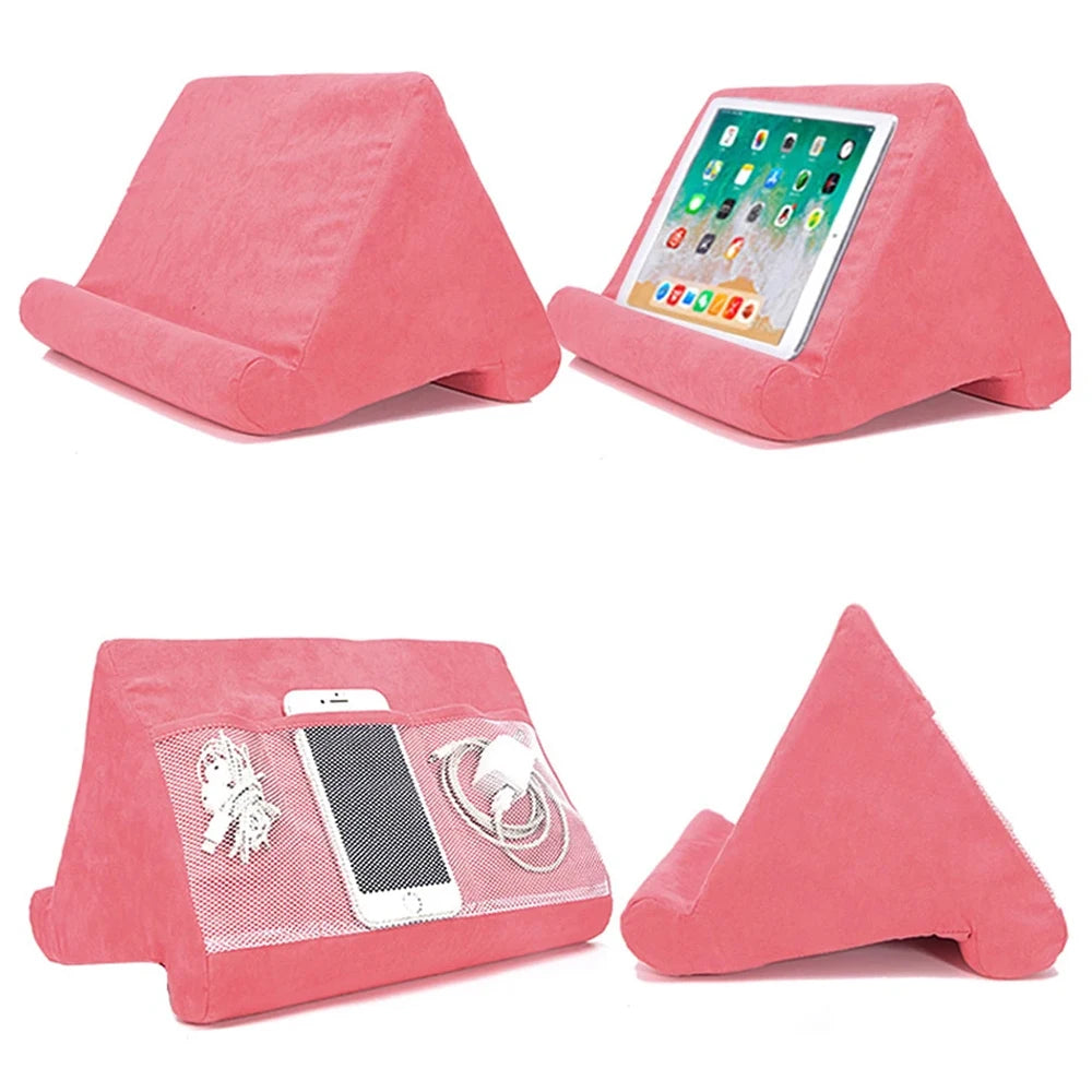 Pink 'Multipurpose display of 'Pad Prop Pillow Tablet Stand | Soft Sponge Wedge for Reading, Streaming & Gaming' Model.