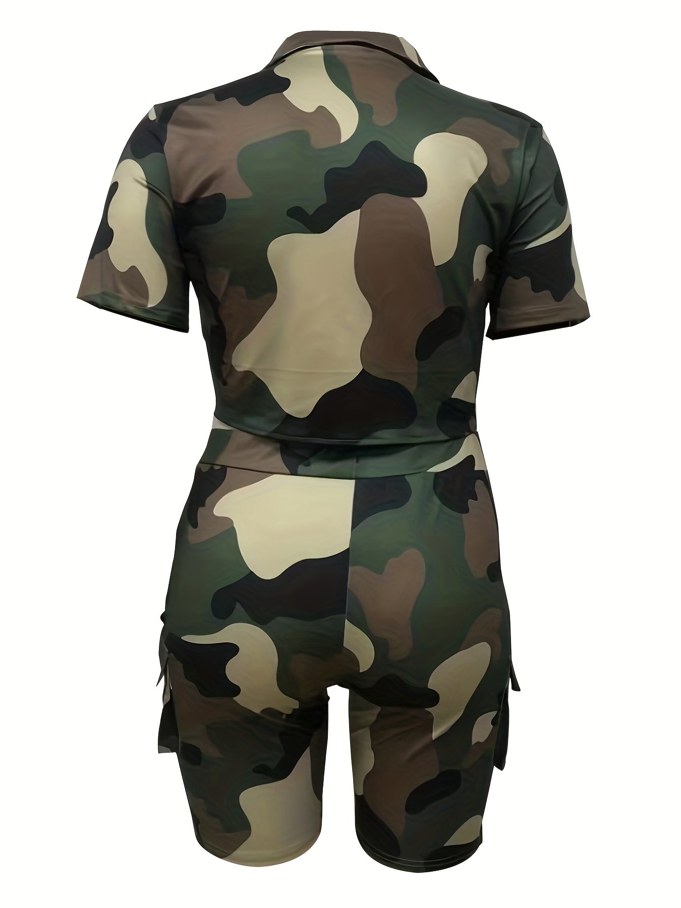 Camouflage outfit with shirt and shorts on a white background