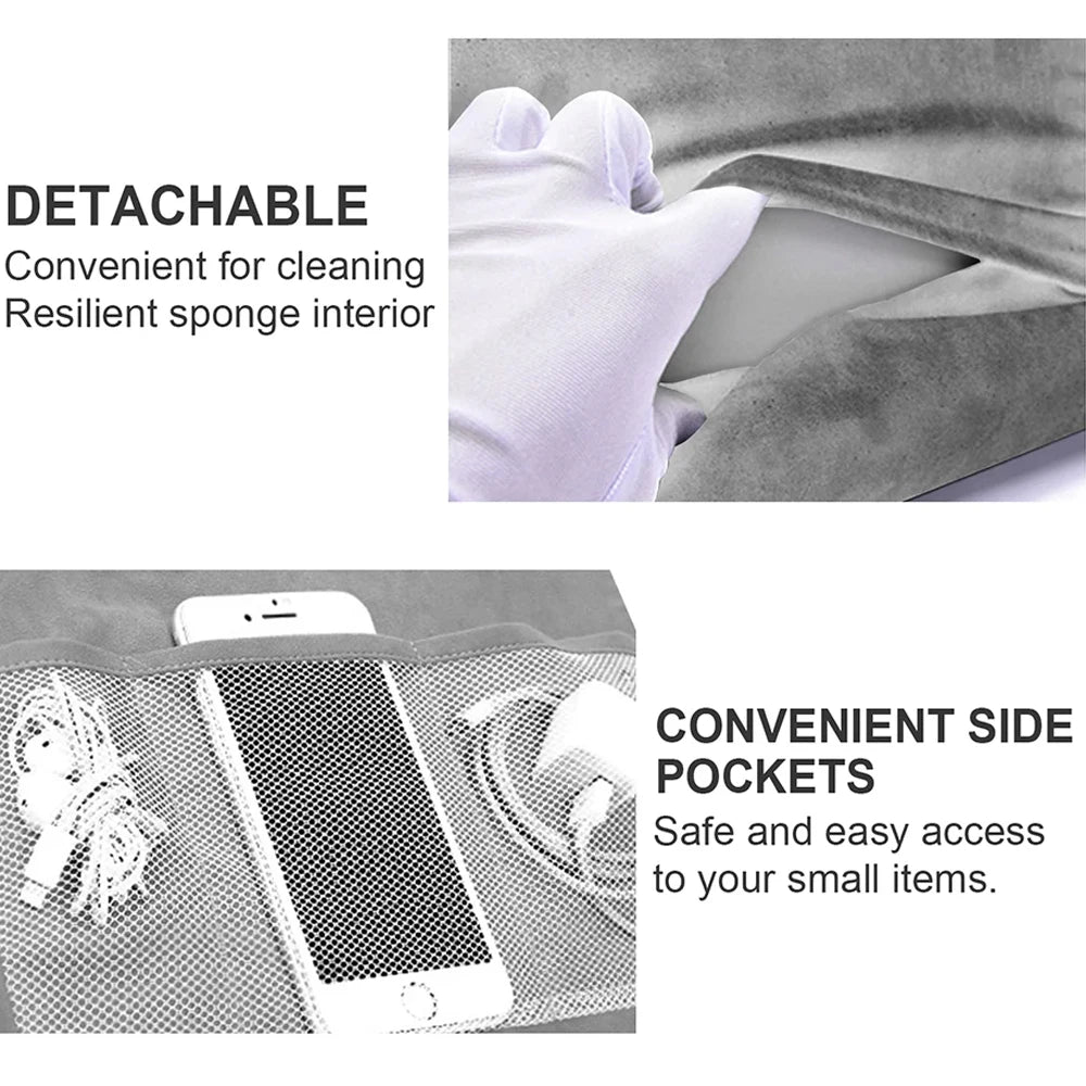 Visual examples of the 'Pad Prop Pillow Tablet Stand | Soft Sponge Wedge for Reading, Streaming & Gaming" pocket sleeves for additional devices.