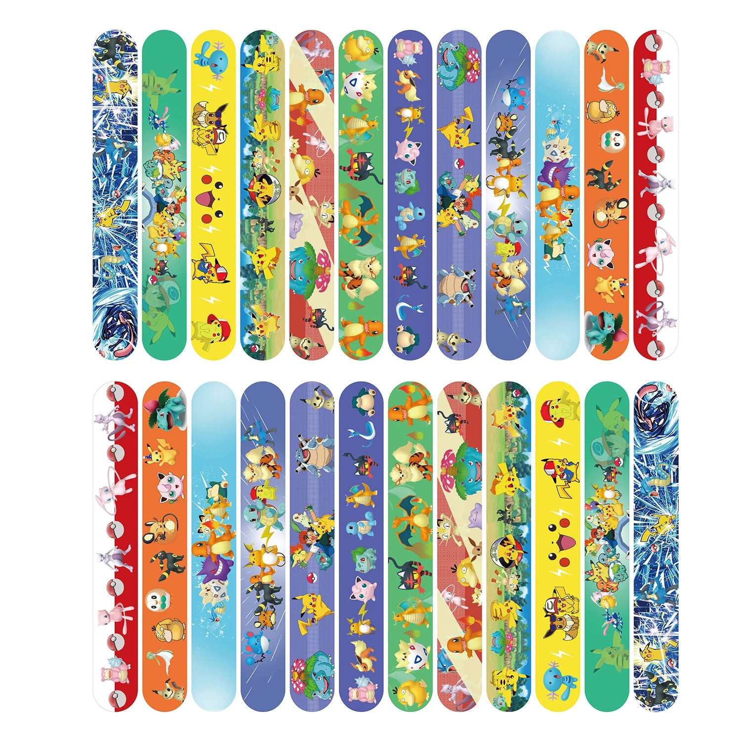 Pokémon Slap Bracelet Set – 12-Pack Cartoon PVC Snap Bands for Kids Party Favors