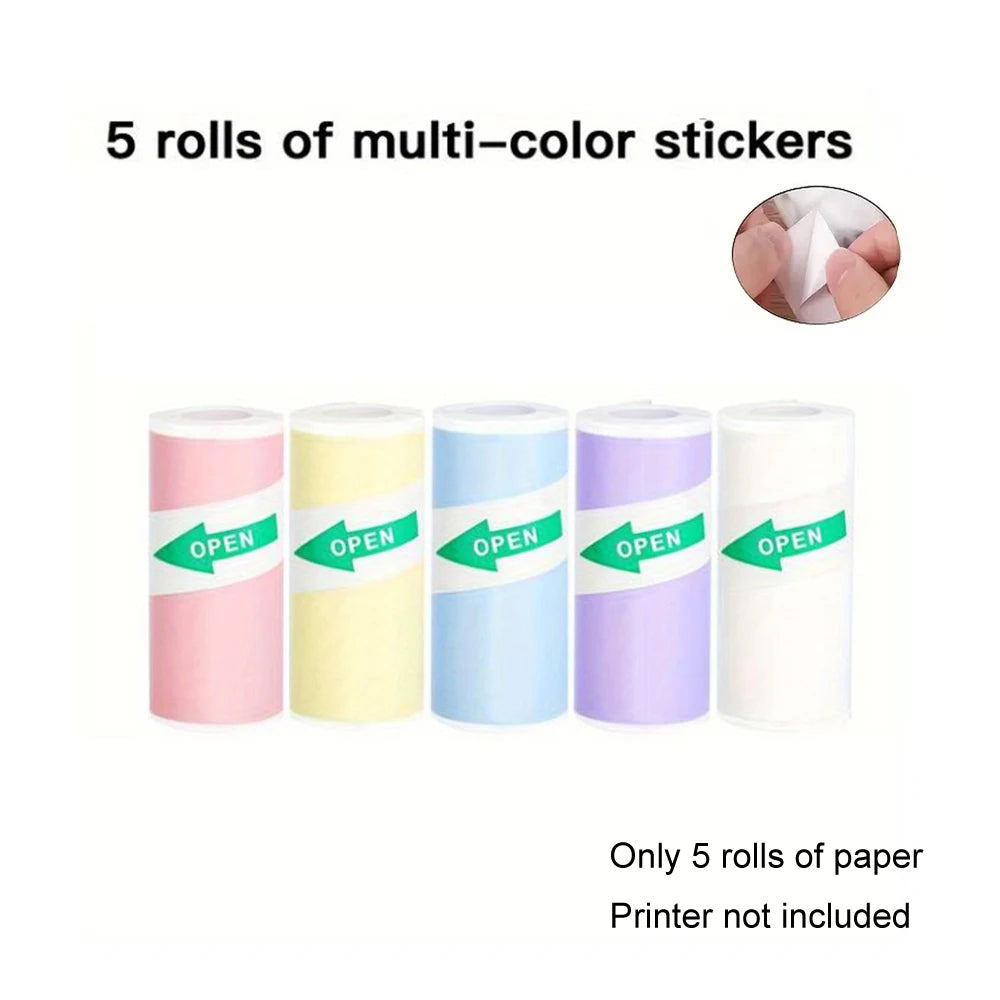 Five rolls of multi-color stickers with 'OPEN' labels on a white background.