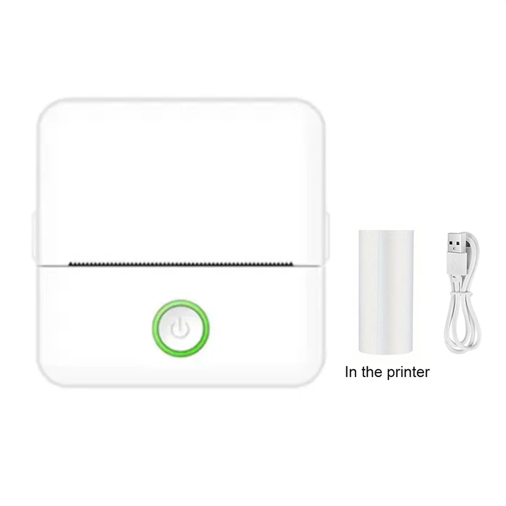 White printer with power button and cable on a white background