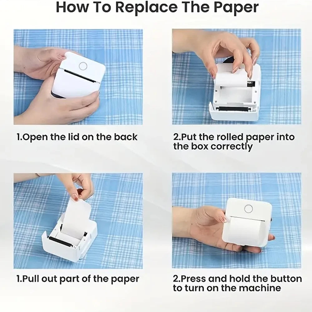 Step-by-step guide on how to replace the paper in a machine with images and text instructions.