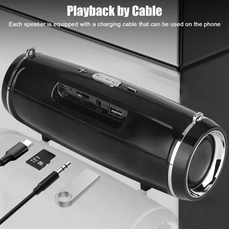 Cable and outlet features for the Power-Pill Waterproof Super-Speaker Long-Range Bluetooth Bass Blaster.