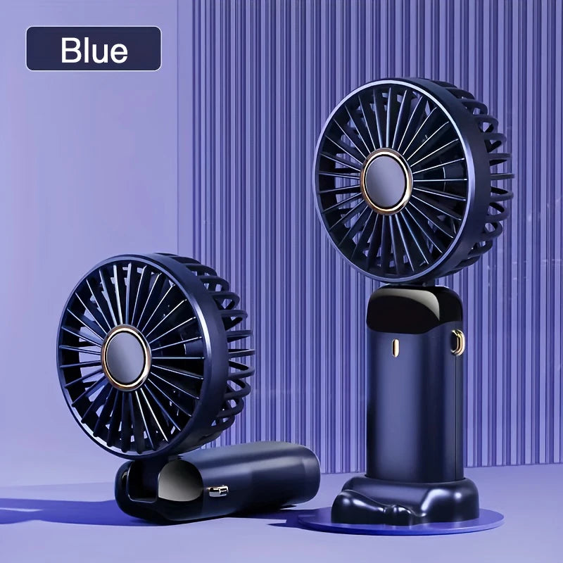 Blue portable hand fan.
