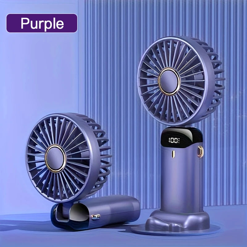Purple portable handheld fan.