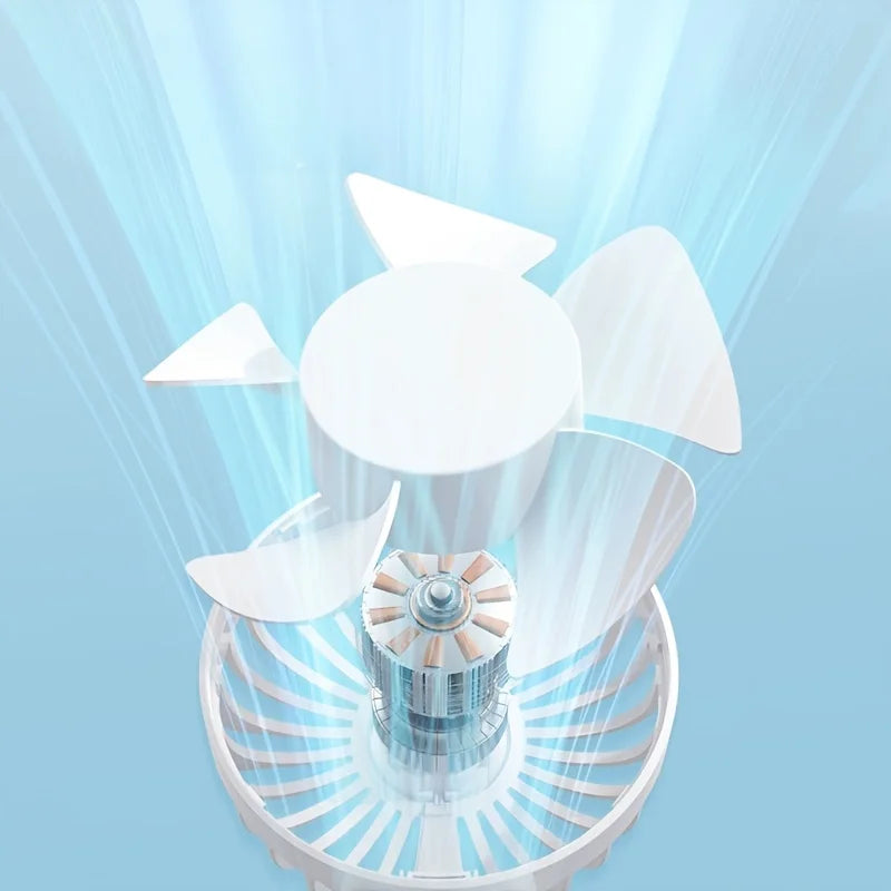 White fan blade against a light blue background